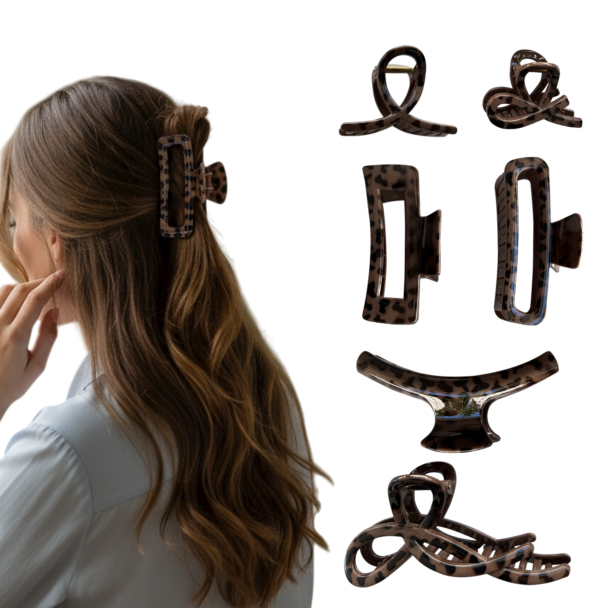 LEXIELLE Leopard Hair Clips, Hair Claws Pack, Strong Hold No Slip Grip Claw Clips Hair Accessories and Lightweight Banana, Thick or Thin Hair Clip 6PCS Set for Woman Girl