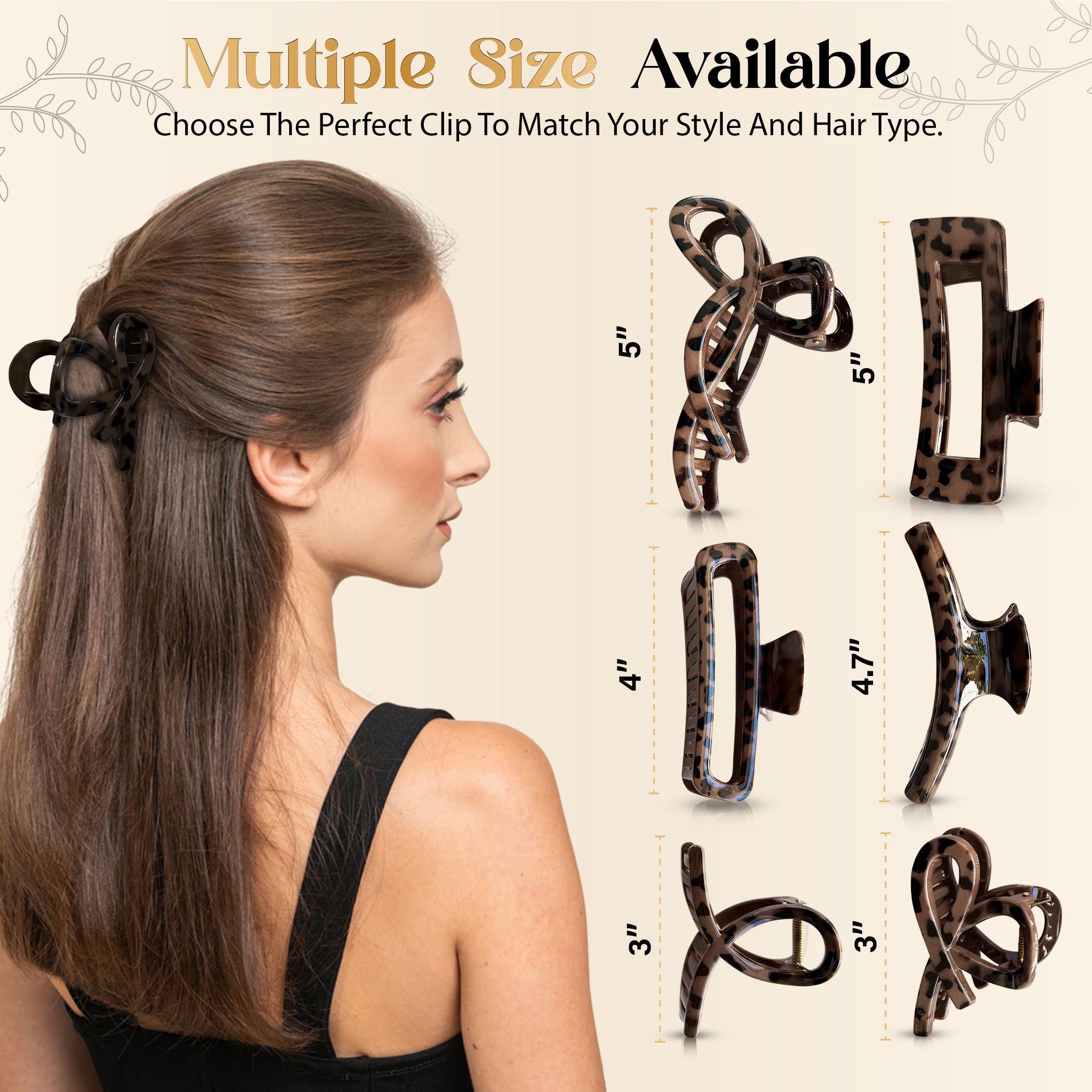 LEXIELLE Leopard Hair Clips, Hair Claws Pack, Strong Hold No Slip Grip Claw Clips Hair Accessories and Lightweight Banana, Thick or Thin Hair Clip 6PCS Set for Woman Girl