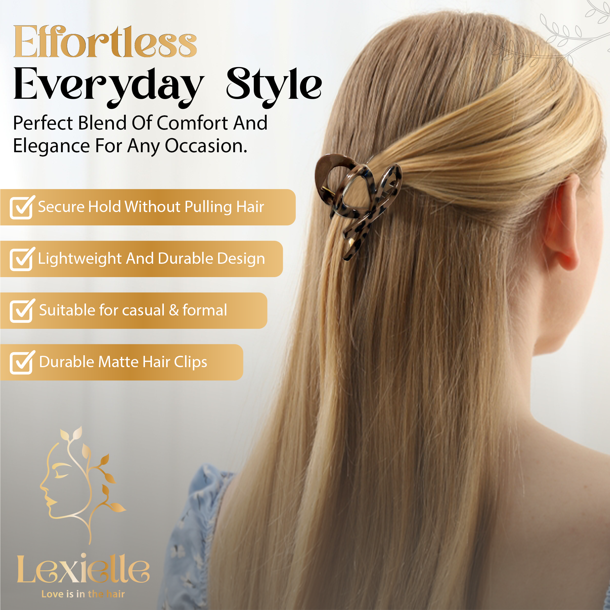 LEXIELLE Leopard Hair Clips, Hair Claws Pack, Strong Hold No Slip Grip Claw Clips Hair Accessories and Lightweight Banana, Thick or Thin Hair Clip 6PCS Set for Woman Girl